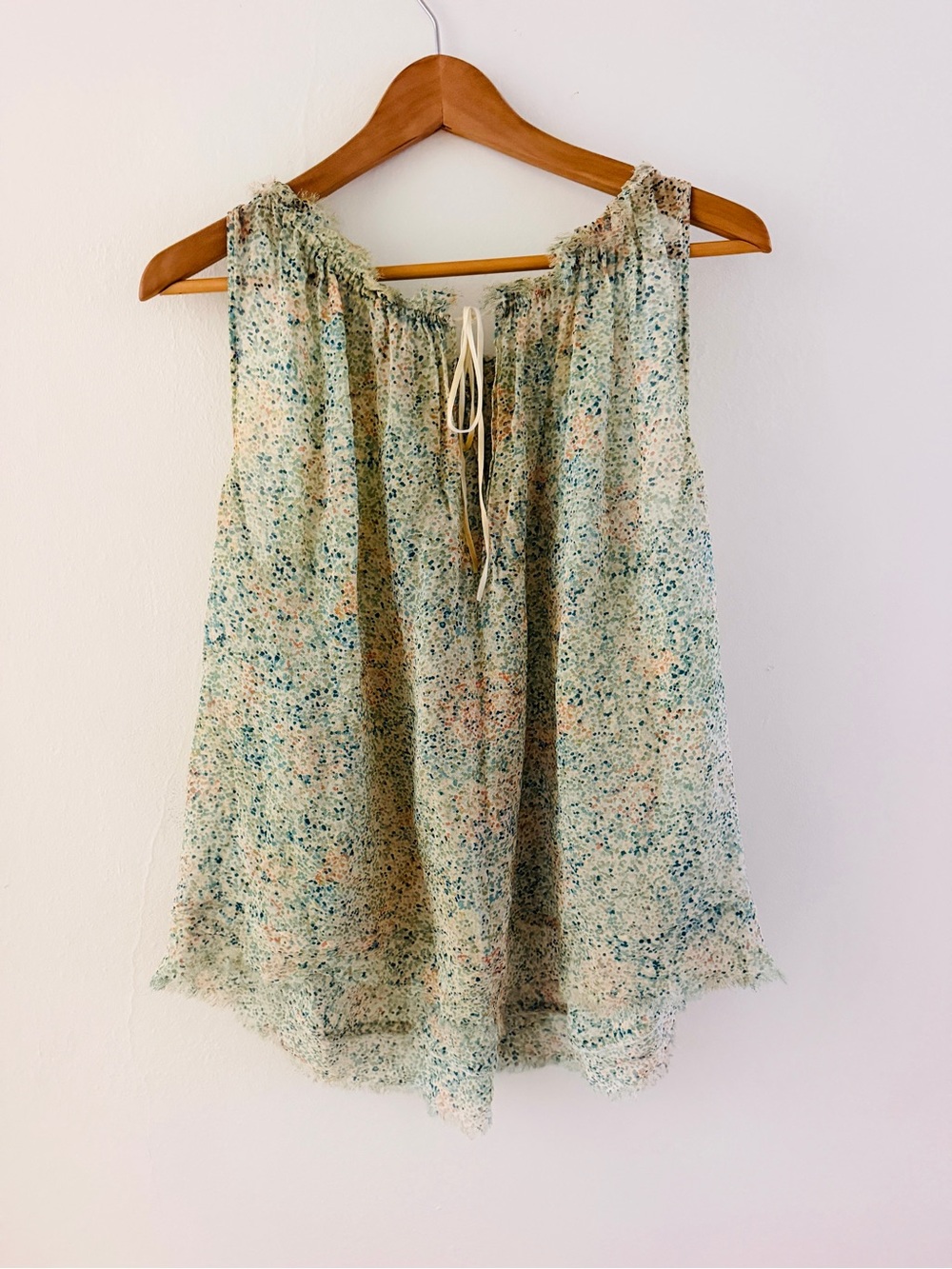 Lightweight Floral sheer Print Tank Top - Sage/Peach/Cream